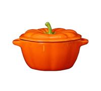 Creative Pumpkin Bowl Ceramic Dual Handle Soup Bowl with Lid Orange