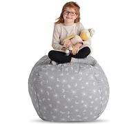 Creative QT Stuff ’n Sit Extra Large 38’’ Bean Bag Storage Cover for Stuffed Animals & Toys - Gray Dandelion Print - Toddler & Kids’ Rooms Organizer - Giant Beanbag Great Toy Hammock Alternative
