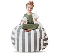 Creative QT Stuff ’n Sit Extra Large 38’’ Bean Bag Storage Cover for Stuffed Animals & Toys - Gray & White Stripe - Toddler & Kids’ Rooms Organizer - Giant Beanbag Great Plush Toy Hammock Alternative