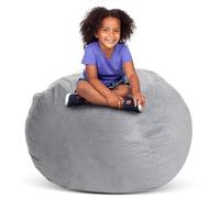 Creative QT Stuff ’n Sit Large 33’’ Bean Bag Storage Cover for Stuffed Animals & Toys - Light Gray Corduroy - Toddler & Kids’ Rooms Organizer - Beanbag Makes Great Plush Toy Hammock Alternative
