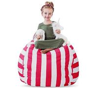 Creative QT Stuffed Animal Storage Bean Bag Chair - Stuff 'n Sit Organization for Kids Toy Storage - Large Size (33", Pink Stripe)