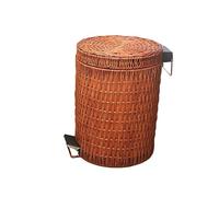 Creative Rattan Pedal Bin with Lid - Touchless Round Trash Can Double Layer Design Removable Inner for Home Kitchen Bedroom & Bathroom - Stylish & Functional Waste Bin