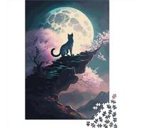 Creative Rectangular Puzzles for Adults 1000 Piece Cat Moon Night Paper Puzzles-Puzzle Hands-on Game-Family Decoration 1000pcs (38x26cm)