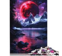 Creative Rectangular Puzzles for Adults 1000 Piece Red Moon Over Mountains Paper Puzzle Hands-on Game-Family Decoration 1000pcs (38x26cm)