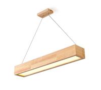 Creative Rectangular Woo Pendant Light, Rubber Wood Hanging Lights with White Acrylic Panel Shade Suspension Lamp, Modern LED Drop Lighting, Simple Restaurant Log