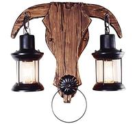 Creative Retro Cow Head Wall Lamp Personality Industrial Wind Double Head Hanging Log Wrought Iron Glass Wall Sconces Creative Horse Lantern Wall Lantern Bar Room Art Decor Rustic Nordic Aisle Made in