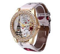 Creative Retro Watches Doodle Strap Diamond Romantic Love Tower Pattern Couple Watch Leather Band Analog Quartz Wrist Watches