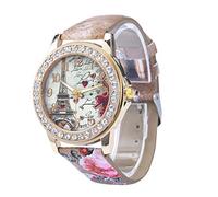 Creative Retro Watches Doodle Strap Diamond Romantic Love Tower Pattern Couple Watch Leather Band Analog Quartz Wrist Watches