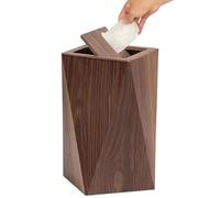 Creative Rhombus Shaped Trash Can, Swing Top Wooden Waste Basket With Lid, Stylish Waste Bin With Plastic Inner Bucket, For Living Room Bedroom Bathroom And Kitchen(Walnut,Small)