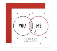 Creative Romantic Card - “You & Me Where the Magic Happens” - Cute Venn Diagram Love Card for Anniversary, Valentine’s Day, Him, Her, Husband, Wife, Bride, Groom, Fiance - Comes with Stickers
