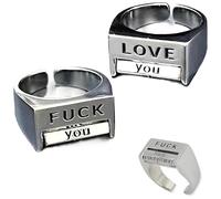 Creative Rotatable Mood Control Fuck Ring, Funny Fu*k Love Spinner Fidget Square Rings, Adjustable Anxiety Relieve Stress Inspirational Handmade Ring, Statement Inspirational Jewelry Gift (Set)