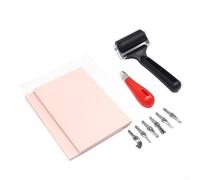 Creative Rubber Tile Engraving Kit with 6 Blades Roller Steel Frame DIY Custom Seal Making Tool Set for Block Printing Artists