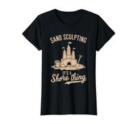 Creative Sandcastle Art Sculpture Beach Fun Sculpting Value Graphic T-Shirt, Women, Black, S