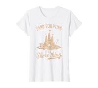 Creative Sandcastle Art Sculpture Beach Fun Sculpting Value Graphic T-Shirt, Women, White, M