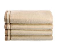 Creative Scents 100% Cotton Velour Fingertip Towels - 4 Pack 11 by 18 Inch - Decorative, Extra Absorbent and Soft Face Towel, Ideal for Bathroom and Powder Room (Cream with Embroidered Brown Trim)