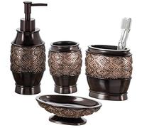 Creative Scents Brown Bathroom Accessories Set, 4 Pc Bathroom Decor Sets Accessories, Decorative Bathroom Set has Soap Dispenser, Soap Dish, Tumbler & Toothbrush Holder for Vanity Countertop (Dublin)