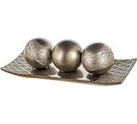 Creative Scents Dublin Decorative Tray and Orbs Balls Set - Centerpiece Bowl with Balls for Dining Room Table, Rustic Decorated Spheres Kit for Living Room Coffee Table, Gift Boxed (Brushed Silver)