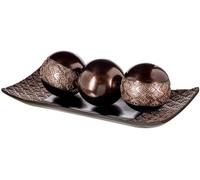 Creative Scents Dublin Home Tray and Orbs Set - Coffee Table Centerpiece - Decorative Accents Bowl with Spheres for Living Room and Dining Table - Brown