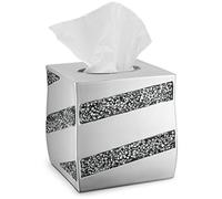 Creative Scents Silver Mosaic Tissue Box Cover Square - Decorative Tissue Box Holder for Bathroom with Durable Bottom Slider, Beautiful Silver Mosaic Tissues Cube Box Cover