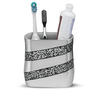 Creative Scents Silver Mosaic Toothbrush and Toothpaste Holder for Bathroom - Decorative Bathroom Toothbrush Holder, Family Toothbrush Cup with One Large Opening to Hold Multiple Toothbrushes at Once