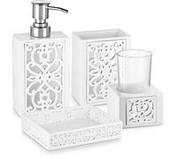 Creative Scents White Bathroom Accessory Set - 4 Piece Bathroom Decorative Set - Mirror Bathroom Accessory Set Includes: Soap Dispenser, Holder