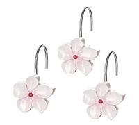 Creative Scents White Shower Curtain Hooks - Set of 12 White & Pink Flower Shower Curtain Hooks - Decorative Shower Curtain Rings for Shower Curtain - Blossom Shower Hooks for Shower Curtain (Vanda)