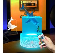 Creative Shark Model Cube Transparent LED Night Light Handmade Resin Table Lamp Seafloor 16 Colors Changing Glowing with Remote Control Desktop Ornament Projector Interesting Gift for Friends Teens