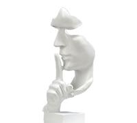 Creative Silence Is Golden Thinker Statue,Modern Vivid Shape Abstract Sculpture Of Keep Silent Man Figurine for Home Living Room Office Desk Decor (White)
