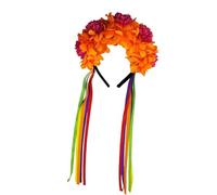 Creative Simulation Marigold Headband with Flowing Ribbons for Day of the Dead and Music Festivals Mexica Tagetes Headband