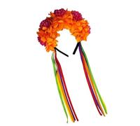 Creative Simulation Marigold Headband with Flowing Ribbons for Day of the Dead and Music Festivals Photography Headdress