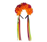Creative Simulation Marigold Headband with Flowing Ribbons for Day of the Dead and Music Festivals Themed Party Hair Ornament
