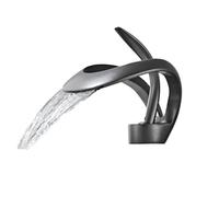 Creative Single Hole Basin Faucet Modern Waterfall Style Hot & Cold Copper Bathroom Sink Tap Ideal for Home Use - Gun Ash Finish