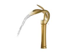 Creative Single Hole Bathroom Sink Faucet Copper Hot and Cold Water Taps for Home Use Frosted Gold Finish Stylish Waterfall Design for Vanity.