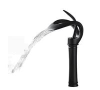 Creative Single Hole Waterfall Bathroom Sink Faucet Hot & Cold Copper Faucet for Home Use Stylish Black Design Perfect for Bathroom Vanity - (Black B)