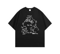 Creative Sketch A Day in The Life Round Neck Cotton Loose Style Printed T-Shirts for S-3XL Black M