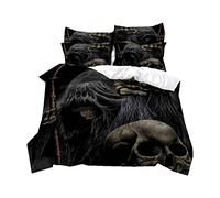 Creative Skull 3D Duvet Cover with Zipper, Black Gray Red Blue Flame Skull Bedding Set Grim Reaper Graffiti Men Quilt Cover and Pillowcase, Microfiber Polyester (Dark Gray,Double 200x200 cm)