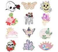 Creative Skull and Nature Series Brooch Pins - Alloy Lapel Pin Badge with Crystal, Flower, and Butterfly Designs - Unique Blouse Pins for Jackets, Backpacks, Dresses, Halloween, Cosplay and Daily Outf