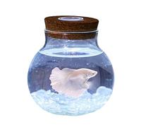 Creative Small Betta Fish Tank, Round Aquarium With Wooden Lamp Cover"," Made Of High-Transparency Glass, Suitable for Small Fish.M