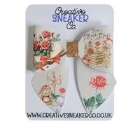 Creative Sneaker Co. Beauty and Book Club Hair Bow, Vintage Rose Floral Design with Gold Glitter Accent, Book Theme Hair Accessory