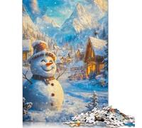 Creative 'Snowman in Winter Wonderland Wooden 1000 Pieces Jigsaw Puzzle for Adults Rectangular Puzzle Brain Exercise Challenge Game 1000pcs (75x50cm)