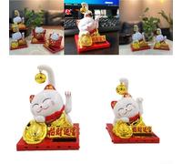 Creative Solar Powered Cat Ornament for Office and Car For Wealth Attraction Decor (Large)