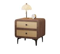 Creative Solid Wood Night Stand with Rattan Storage - Chinese-style Bedside Cabinet for Home Bedrooms Elegant Side Table for Modern Living