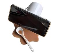 Creative Spilled Coffee Phone Stand - Funny Desktop Prank Prop & Halloween Decor | Sturdy ABS Cell Phone & Tablet Holder For Office | Novelty Fake Liquid Sculpture Desk Accessory | Fun Gifting Brown