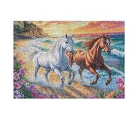 Creative Stream Running White Brown Horse Pair Wildlife Wild 300 Piece Adult Jigsaw Puzzle Fun Engaging Stimulating Perfect Hobby for Family Or Friends 300 PCS（40x28cm）