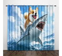 Creative Style Window Curtain Blackout Corgi Shark UV Protection Thermal Insulation Window Drapes With Grommet Curtains for Living Room Windows Bedroom Study W140 x L300 CM 2 Panels