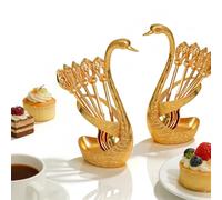 Creative Swan Design Coffee Stirring Spoon Set 6 Spoons, Swan Design Spoons Set, Creative Café Spoonss Rest, Zinc Alloy Swans Shape Holder for Coffee Fruit Dessert Ice Cream Cake (Gold * 2Pcs)