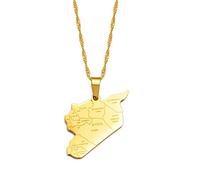 Creative Syria Map Pendant Necklaces - Women Men Novelty Trendy Patriotic Jewellery Country Outline Necklets, Retro Hip-Hop Charm Ethnic Syrians Necklaces Clavicle Chain Gift,60Cm/23.6 Inch Chain