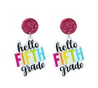 Creative Teacher Student Drop Dangle Earrings - Wooden Acrylic First Day of School Earrings - Hello First Grade Welcome Back to School, M, Acrylic, No Gemstone