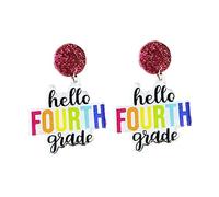 Creative Teacher Student Drop Dangle Earrings - Wooden Acrylic First Day of School Earrings - Hello First Grade Welcome Back to School, M, Acrylic, No Gemstone