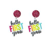 Creative Teacher Student Drop Dangle Earrings - Wooden Acrylic First Day of School Earrings - Hello First Grade Welcome Back to School, M, Acrylic, No Gemstone